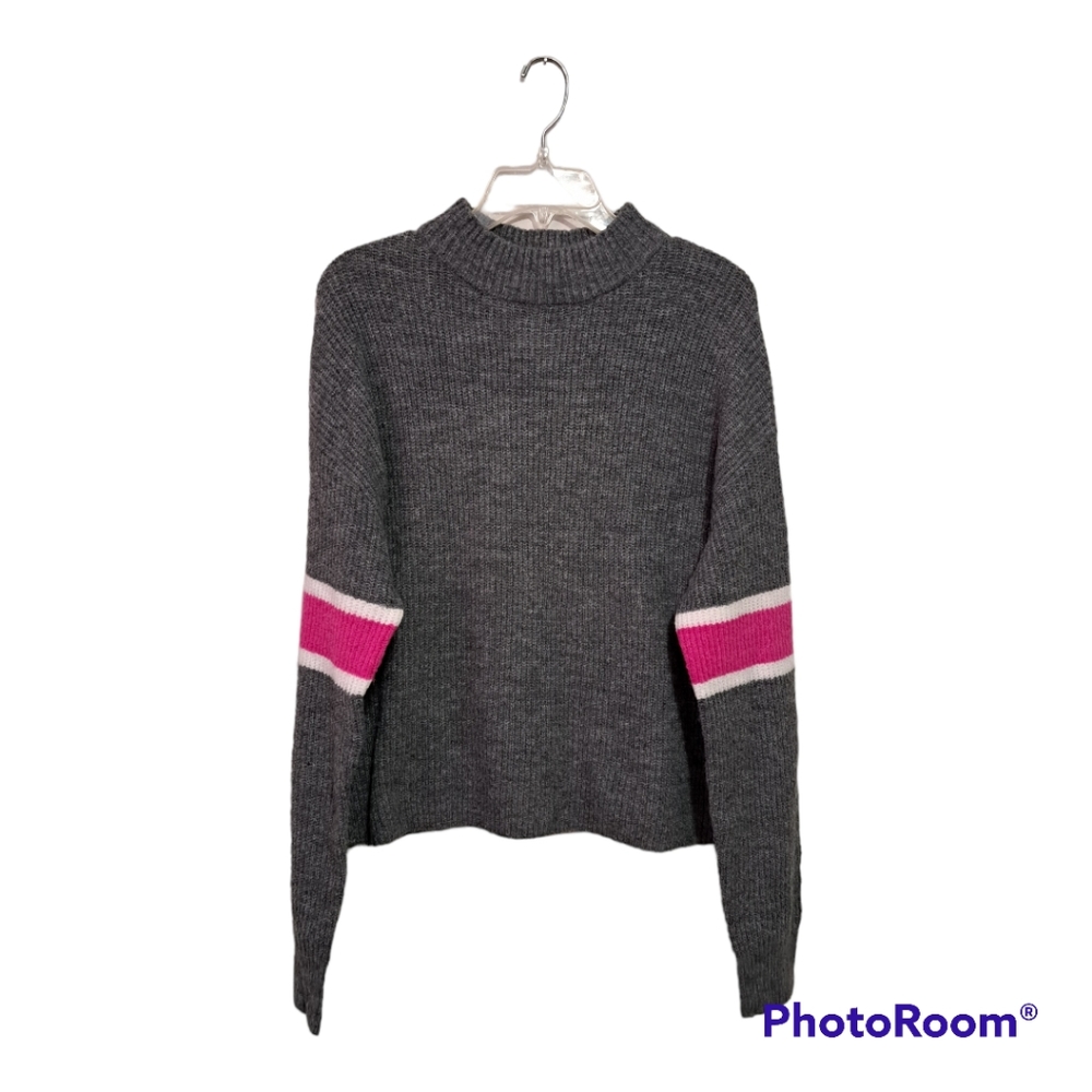 J +J by Anthropology Varsity Sweater Size Medium Gray Pink White NWT